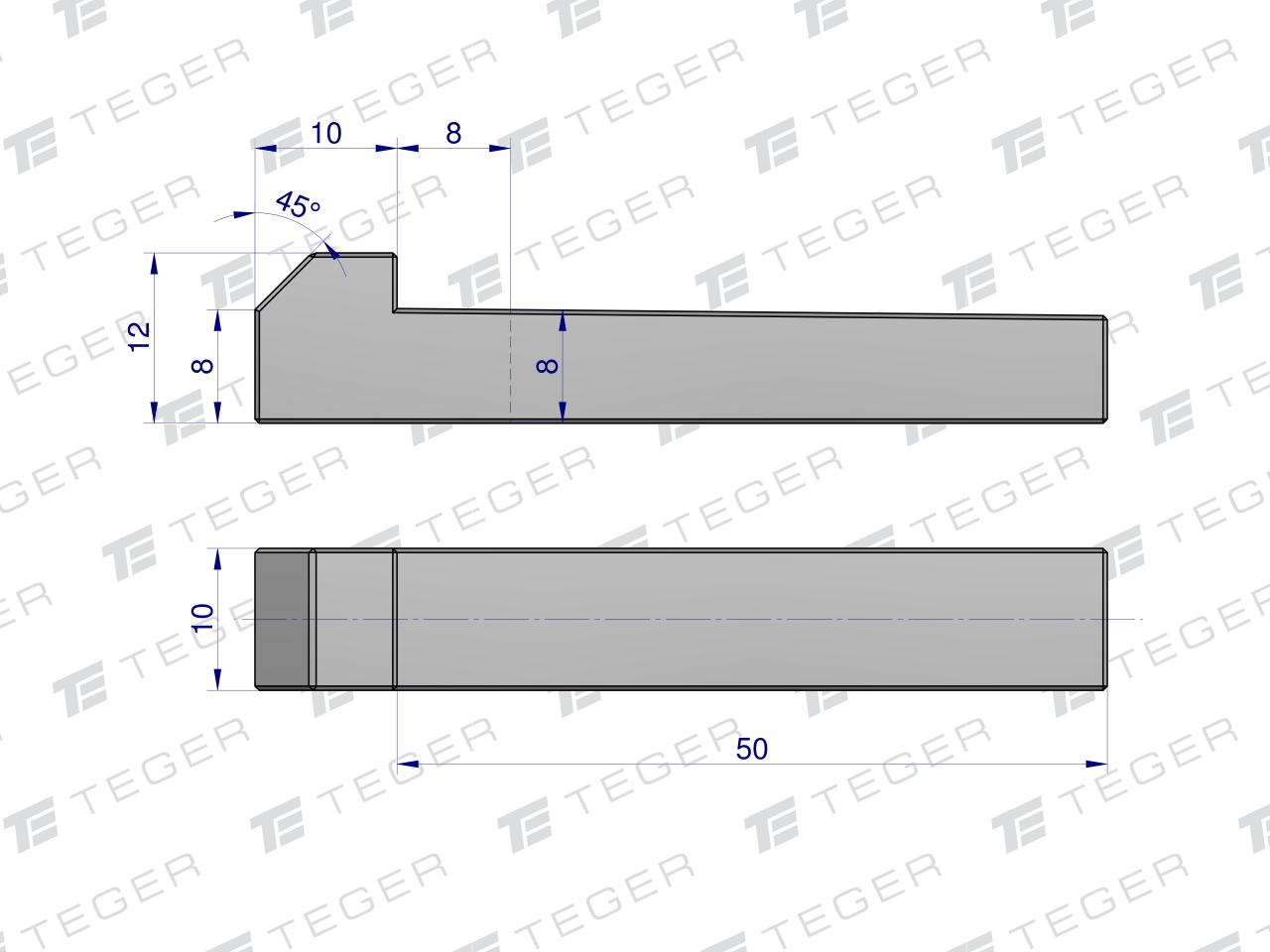 Klin z noskiem 10x8x50 TEGER, (sprzedawane po 5)