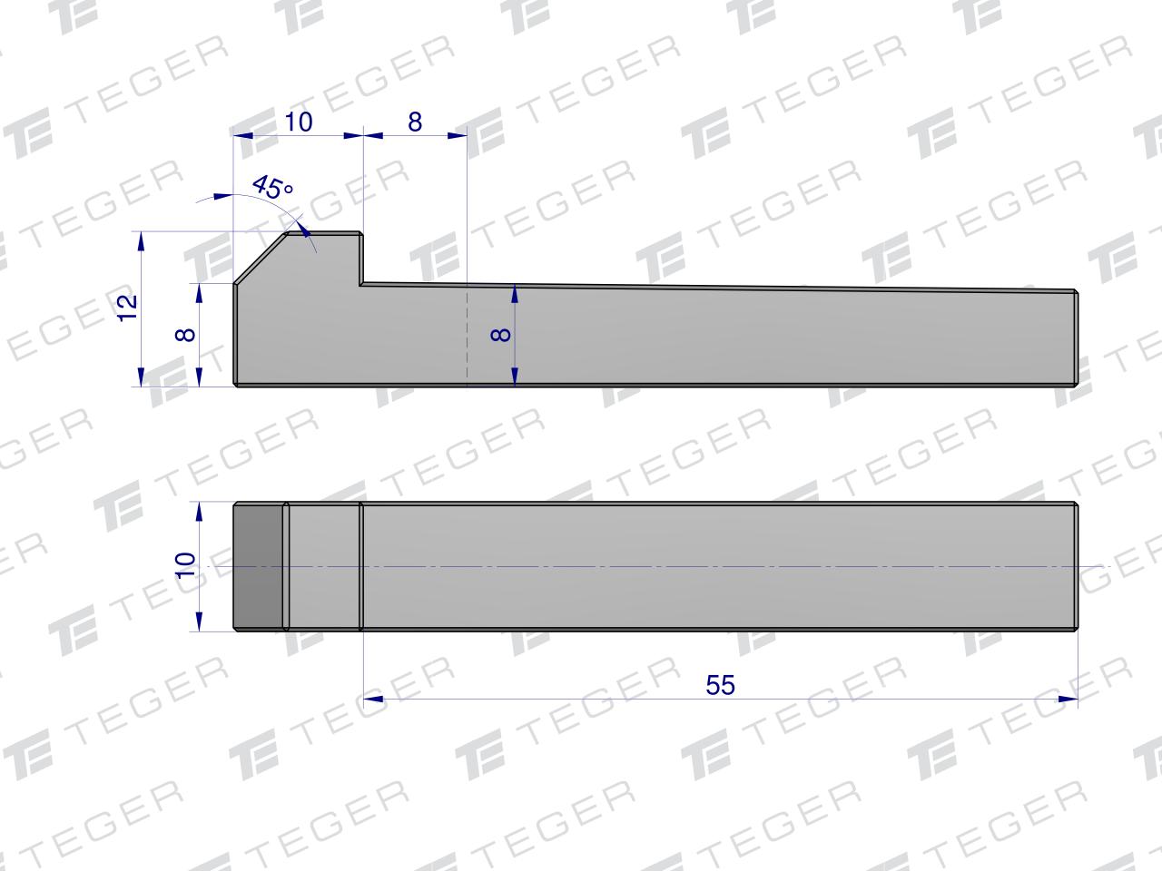 Klin z noskiem 10x8x55 TEGER, (sprzedawane po 5)