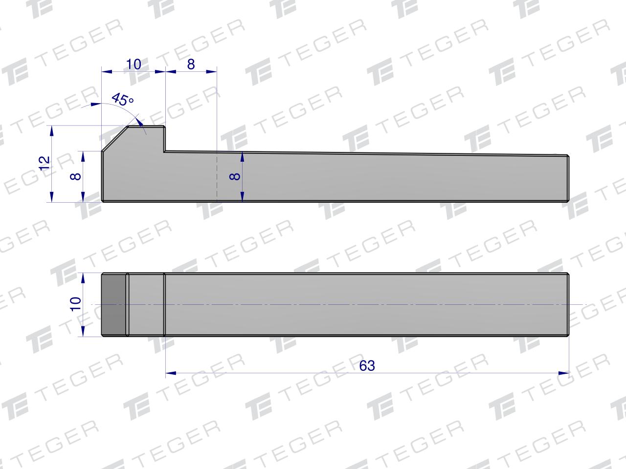 Klin z noskiem 10x8x63 TEGER, (sprzedawane po 5)