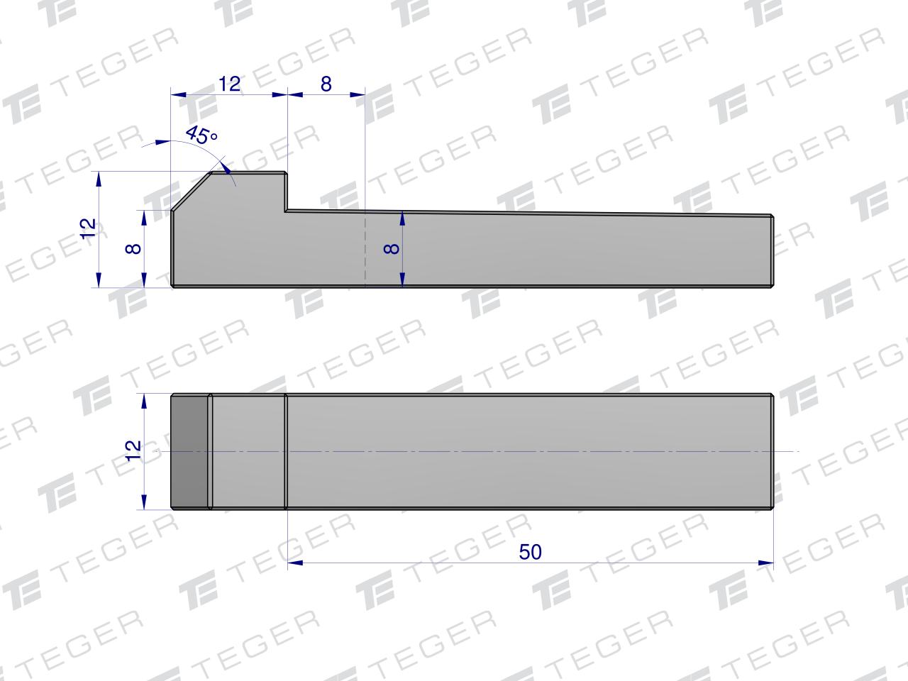 Klin z noskiem 12x8x50 TEGER , (sprzedawane po 5)