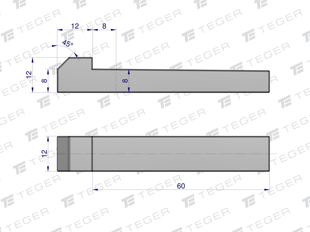 Klin z noskiem 12x8x60 TEGER, (sprzedawane po 5)