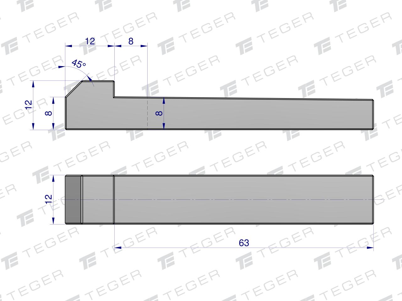 Klin z noskiem 12x8x63 TEGER, (sprzedawane po 5)