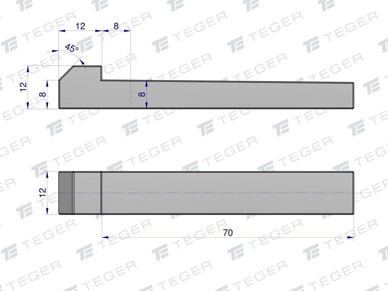 Klin z noskiem 12x8x70 TEGER, (sprzedawane po 5)