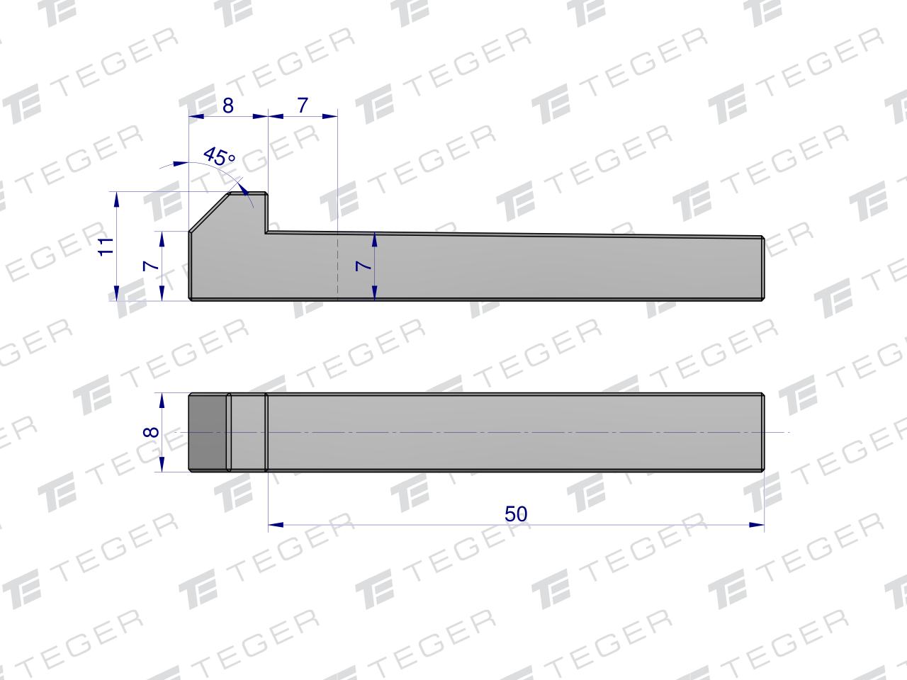Klin z noskiem 8x7x50 TEGER, (sprzedawane po 5)