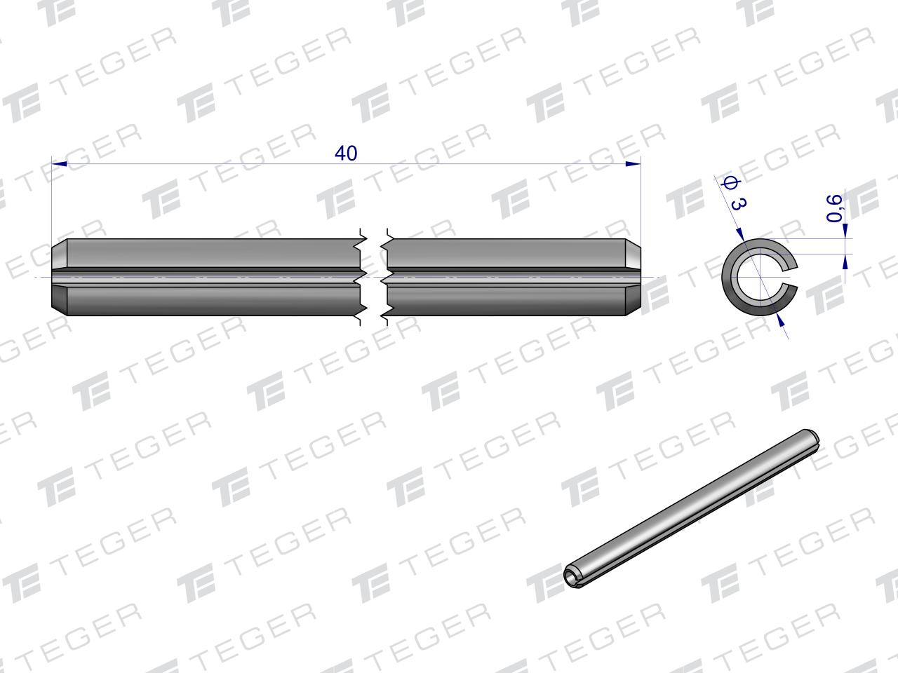 Kołek sprężysty 3x40 TEGER, (sprzedawane po 10)