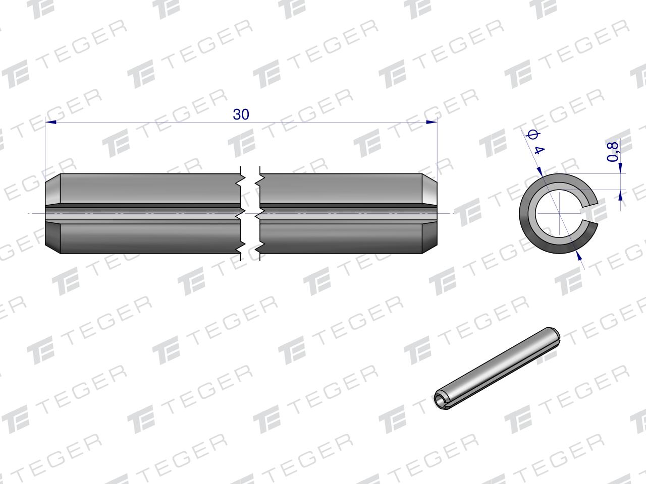 Kołek sprężysty 4x30 TEGER, (sprzedawane po 10)