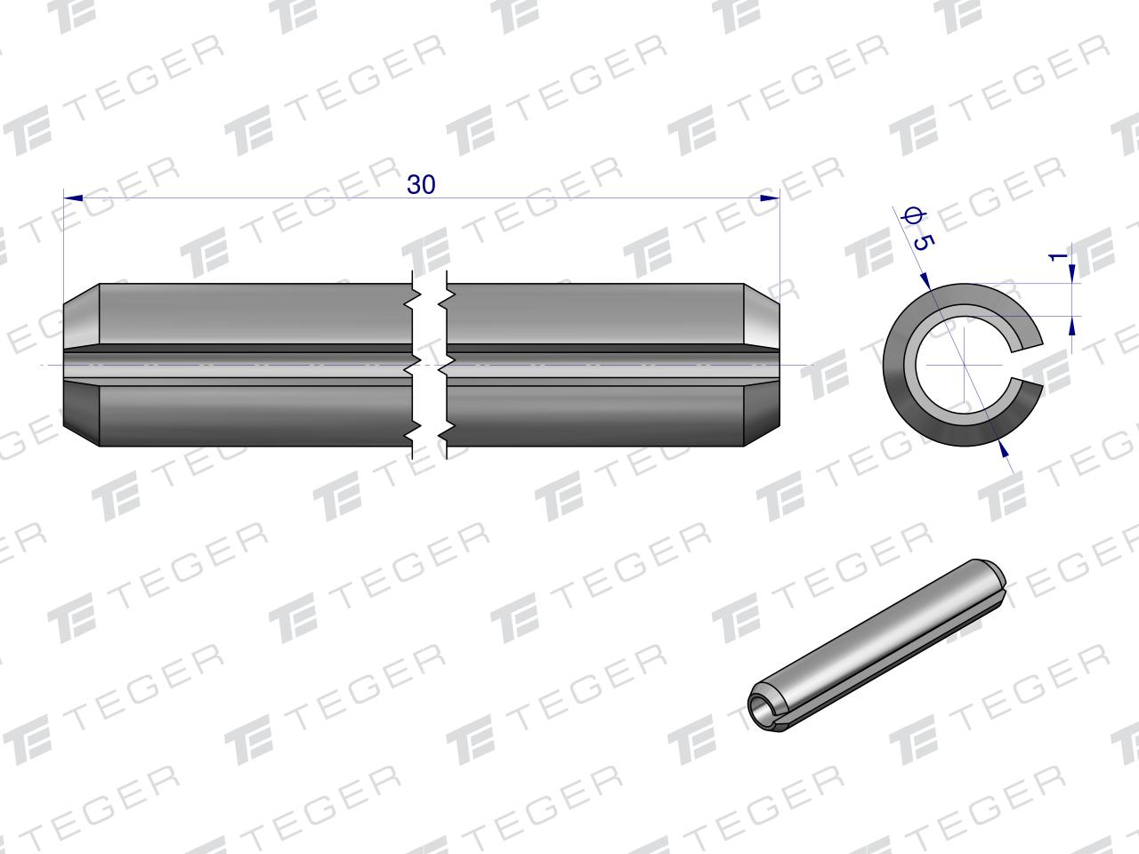 Kołek sprężysty 5x30 TEGER, (sprzedawane po 10)
