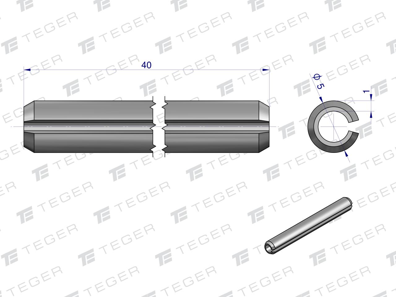 Kołek sprężysty 5x40 TEGER, (sprzedawane po 10)