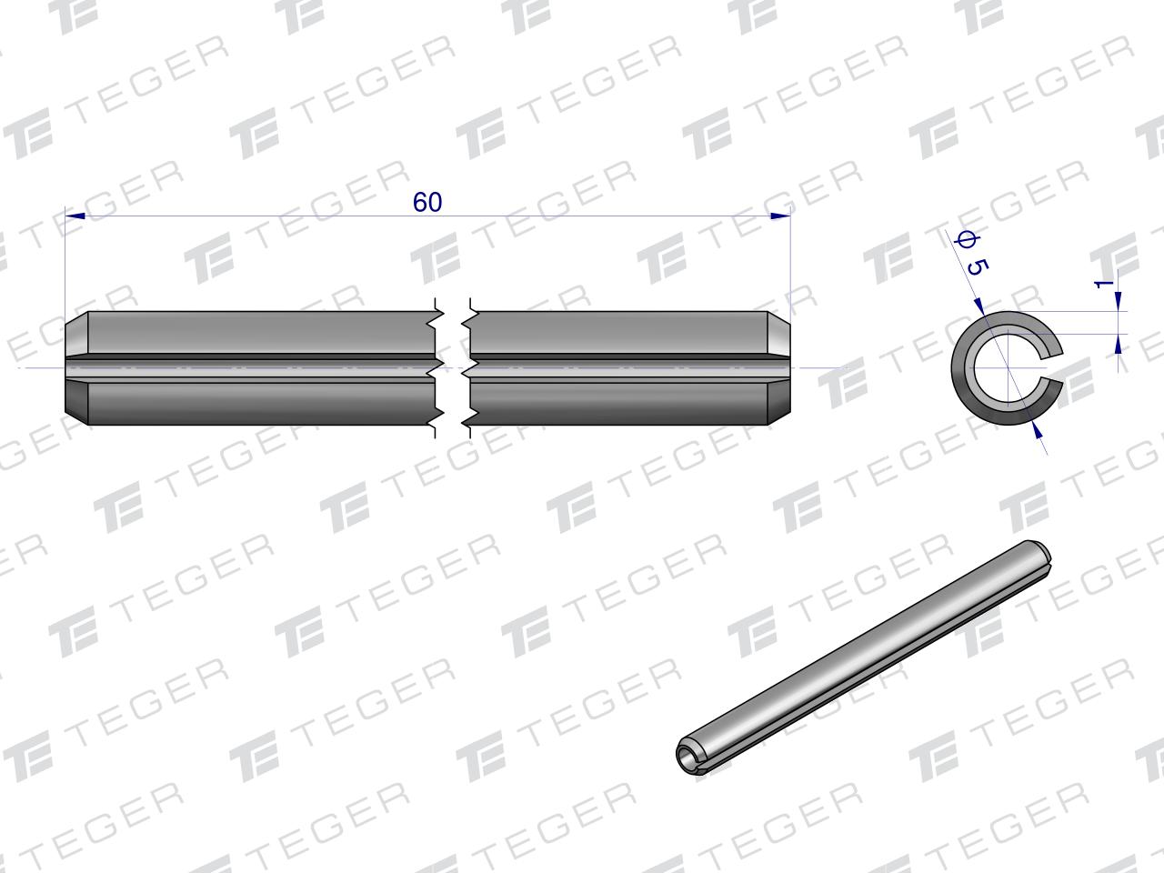 Kołek sprężysty 5x60 TEGER, (sprzedawane po 10)