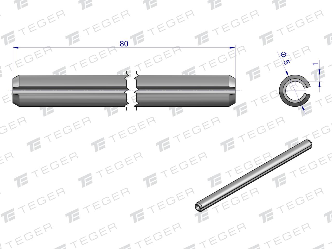 Kołek sprężysty 5x80 TEGER, (sprzedawane po 10)