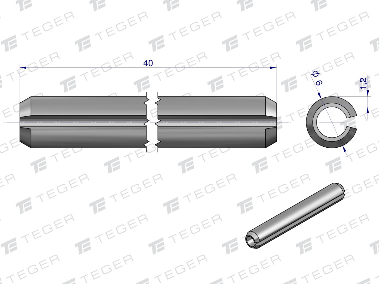Kołek sprężysty 6x40 TEGER, (sprzedawane po 10)