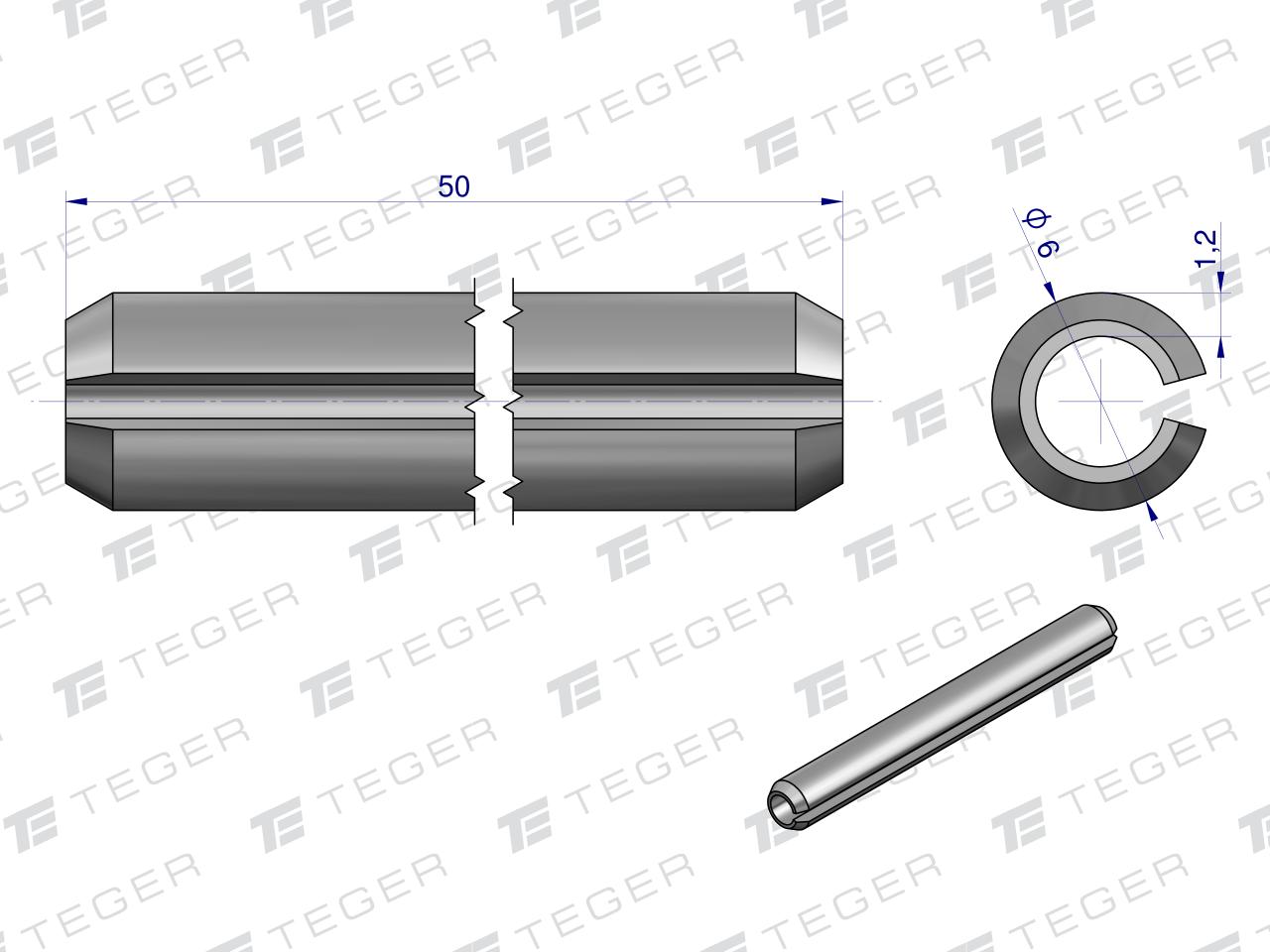Kołek sprężysty 6x50 TEGER, (sprzedawane po 10)