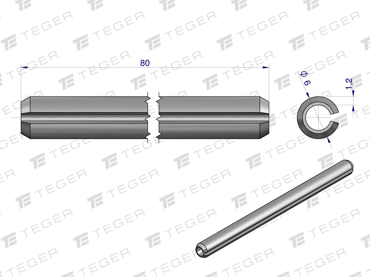 Kołek sprężysty 6x80 TEGER, (sprzedawane po 10)