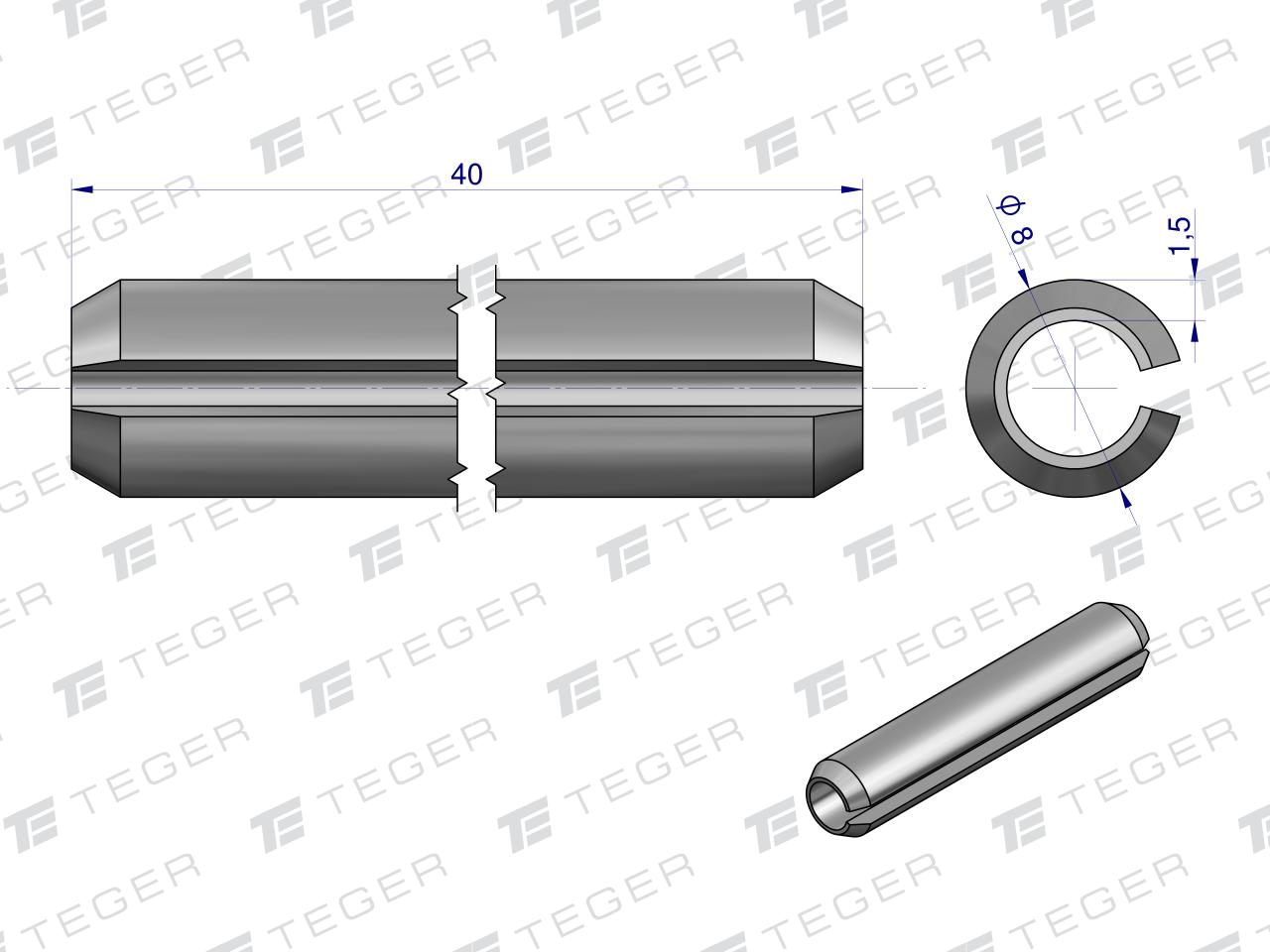 Kołek sprężysty 8x40 TEGER, (sprzedawane po 10)