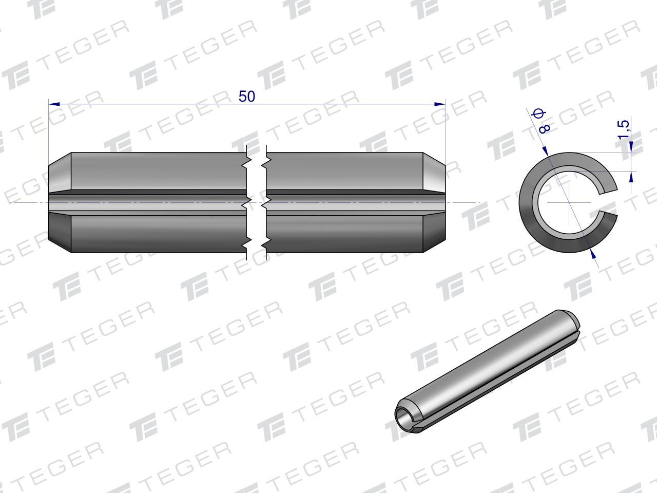 Kołek sprężysty 8x50 TEGER, (sprzedawane po 10)