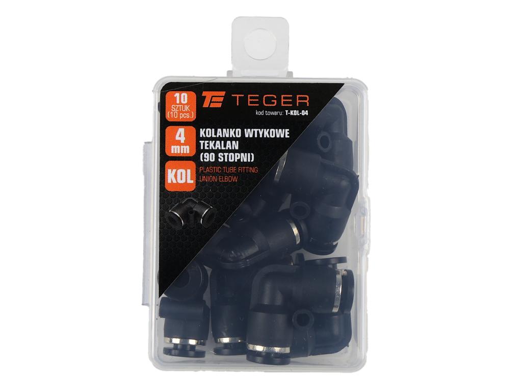 Kolanko wtykowe tekalan (90 stopni) 4mm TEGER, (sprzedawane po 10)