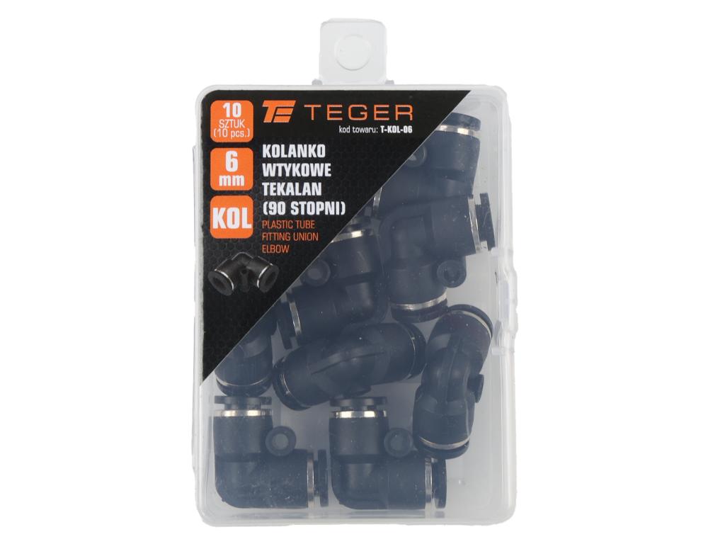 Kolanko wtykowe tekalan (90 stopni) 6mm TEGER, (sprzedawane po 10)