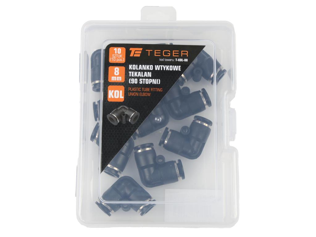 Kolanko wtykowe tekalan (90 stopni) 8mm TEGER, (sprzedawane po 10)