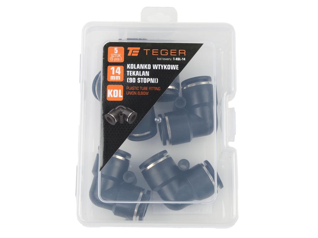 Kolanko wtykowe tekalan (90 stopni) 14mm TEGER, (sprzedawane po 5)