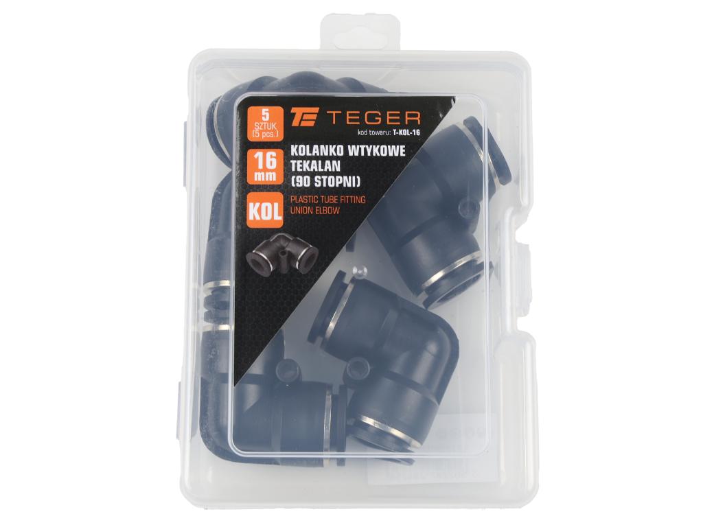 Kolanko wtykowe tekalan (90 stopni) 16mm TEGER, (sprzedawane po 5)