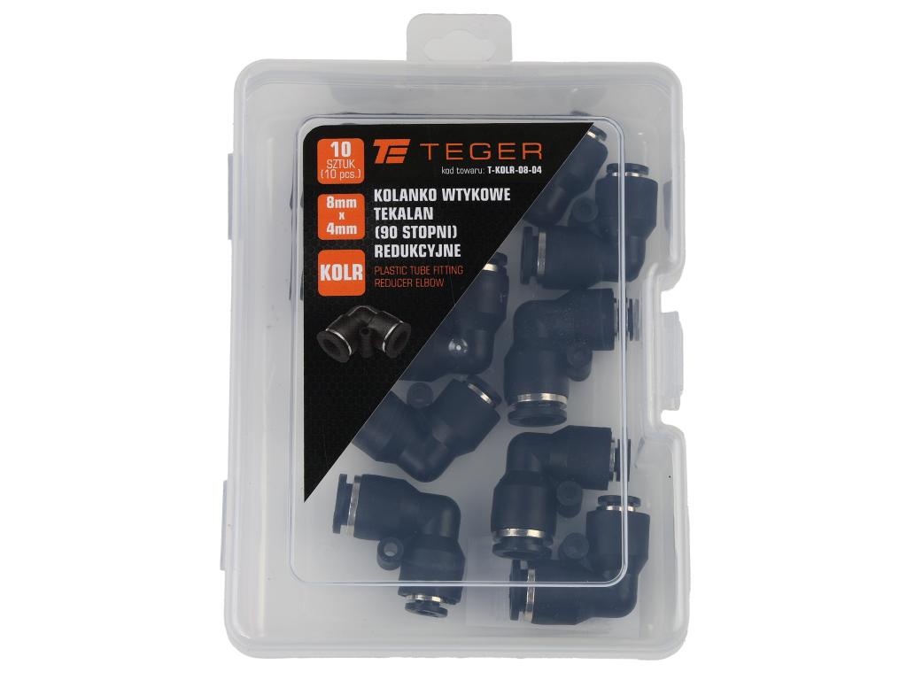 Kolanko wtykowe tekalan (90 stopni) redukcyjne 8mm x 4mm TEGER, (sprzedawane po 10)