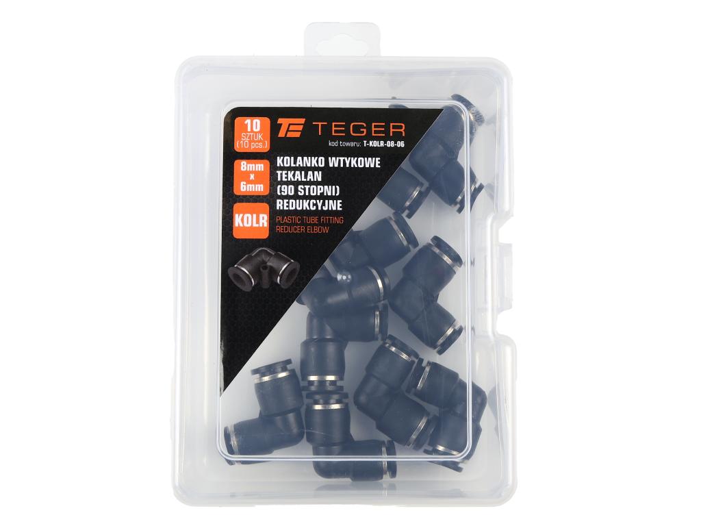 Kolanko wtykowe tekalan (90 stopni) redukcyjne 8mm x 6mm TEGER, (sprzedawane po 10)