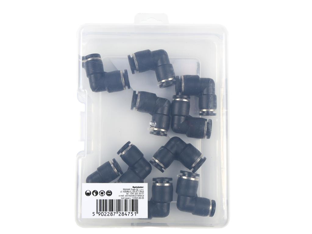 Kolanko wtykowe tekalan (90 stopni) redukcyjne 8mm x 6mm TEGER, (sprzedawane po 10)