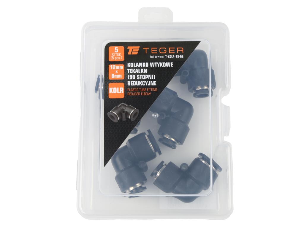 Kolanko wtykowe tekalan (90 stopni) redukcyjne 12mm x 8mm TEGER, (sprzedawane po 5)