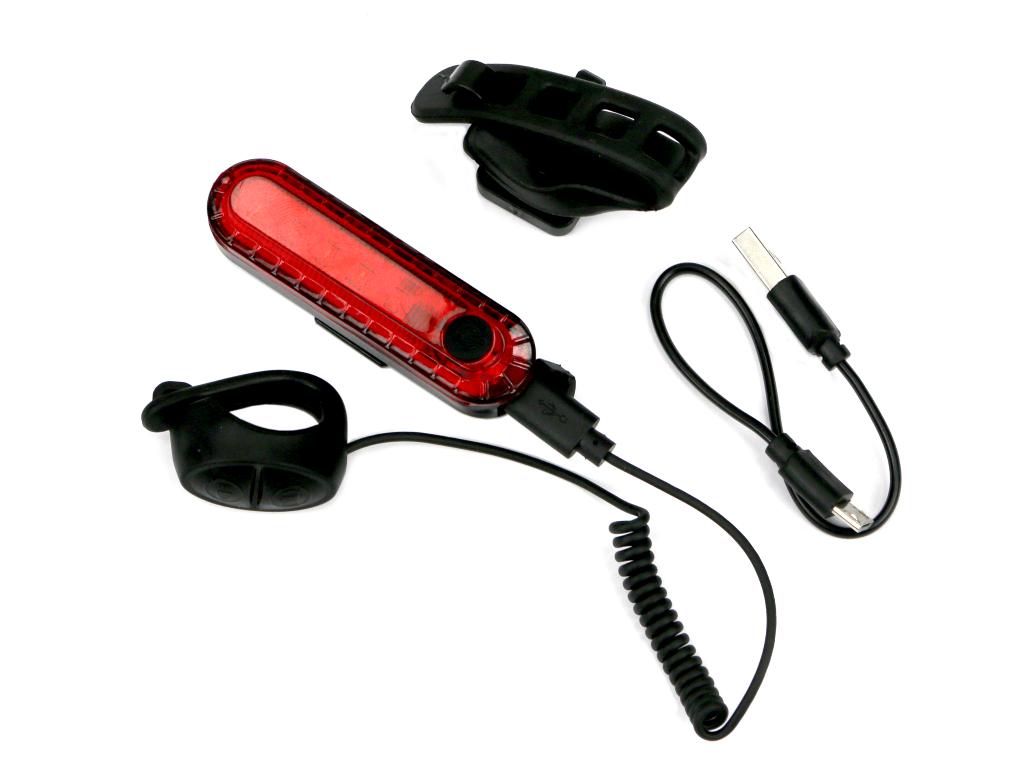 Zestaw lamp rowerowych, latarka LED przednia 2000 mAh i latarka LED tylna 150mAh ładowane USB z klaksonem Teger