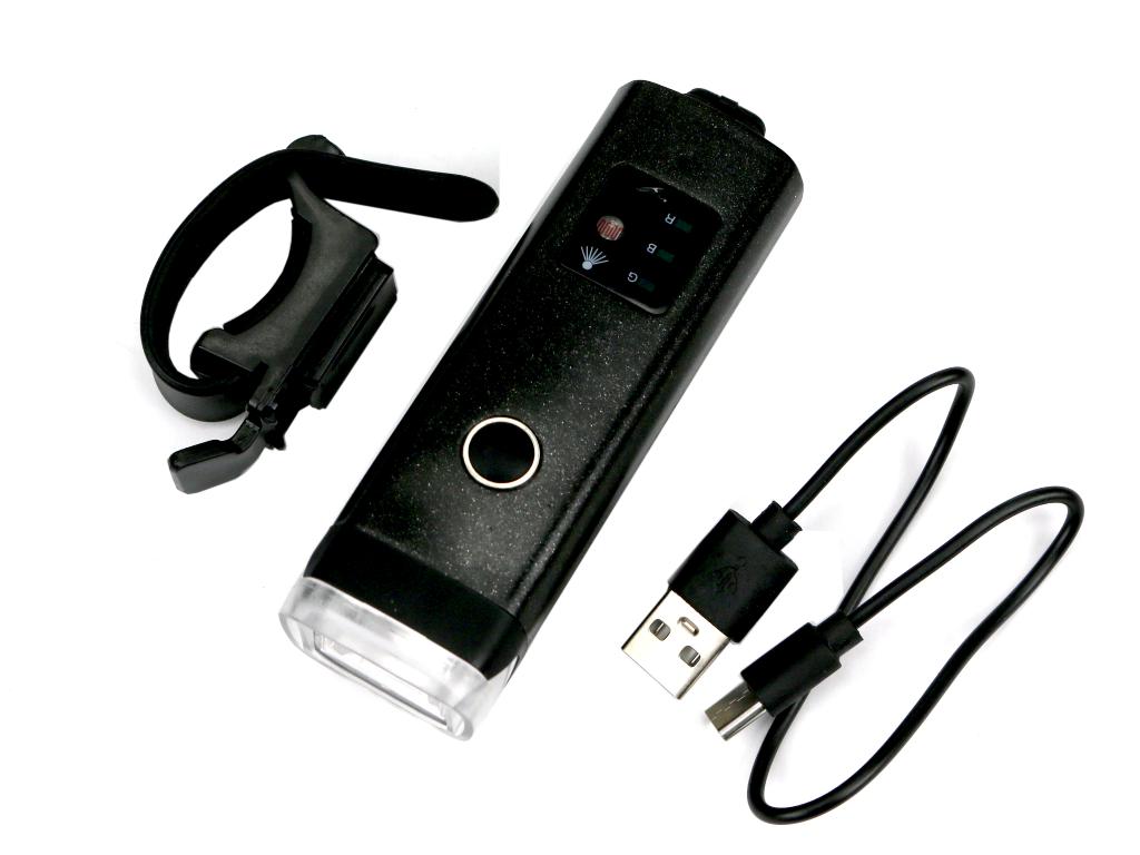Zestaw lamp rowerowych, latarka LED przednia 2000 mAh i latarka LED tylna 150mAh ładowane USB z klaksonem Teger