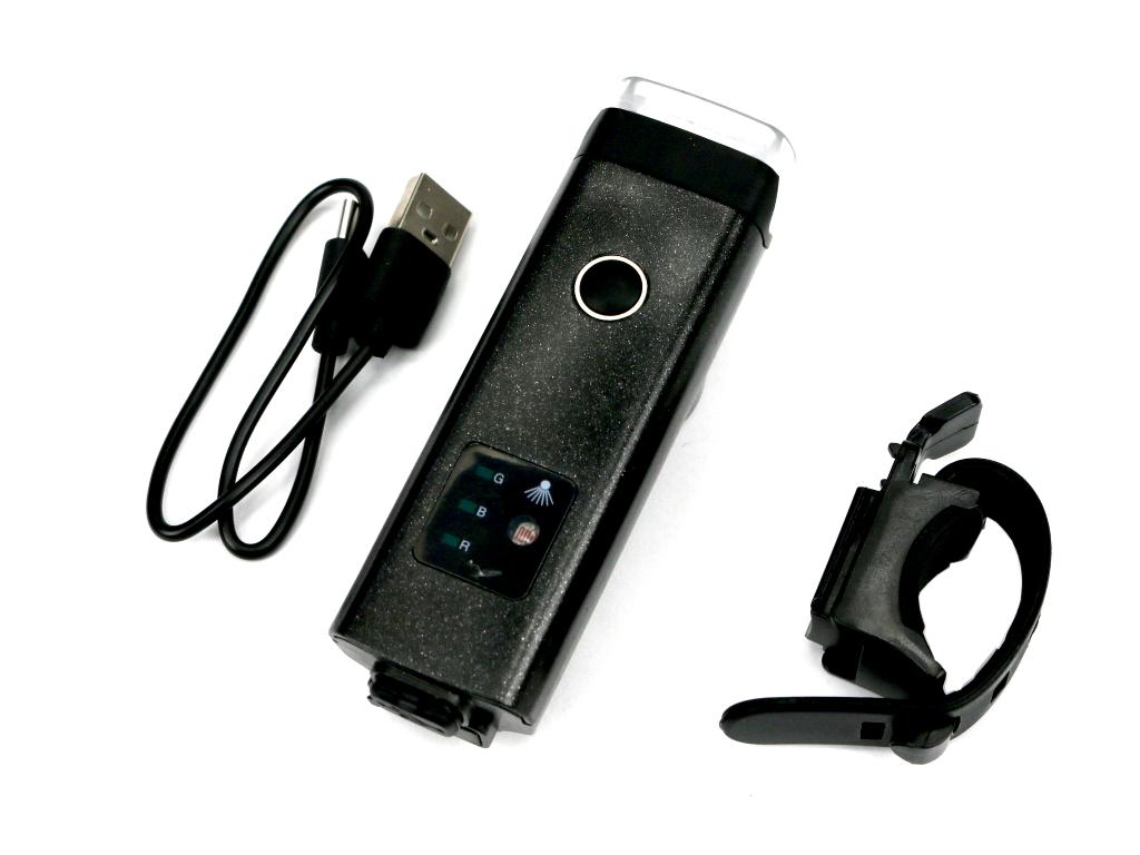 Zestaw lamp rowerowych, latarka LED przednia 2000 mAh i latarka LED tylna 150mAh ładowane USB z klaksonem Teger