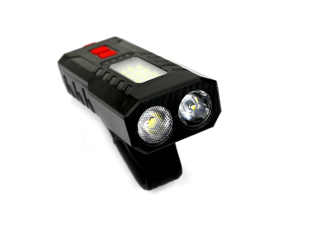 Lampa rowerowa latarka  LED przednia zdwojona z powerbankiem 4000 mAh i funkcją RED ładowana USB Teger