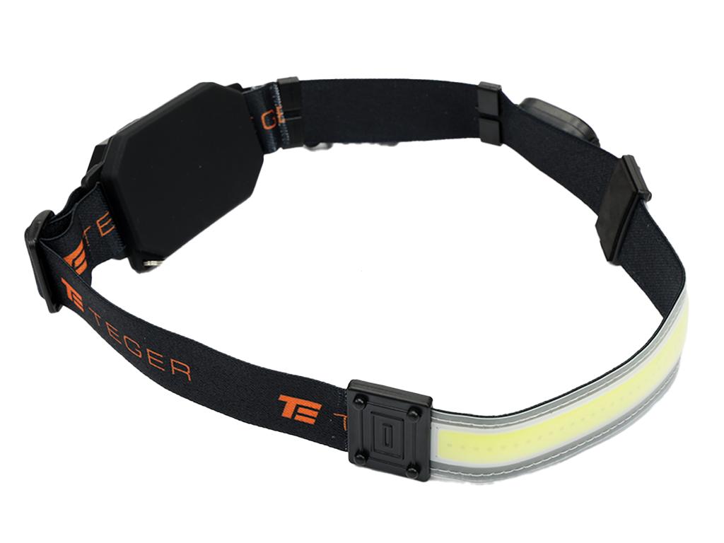 Latarka czołówka,  paskowa SOFT  LED COB  450lm z funkcją RED z tyłu ładowana USB, Teger