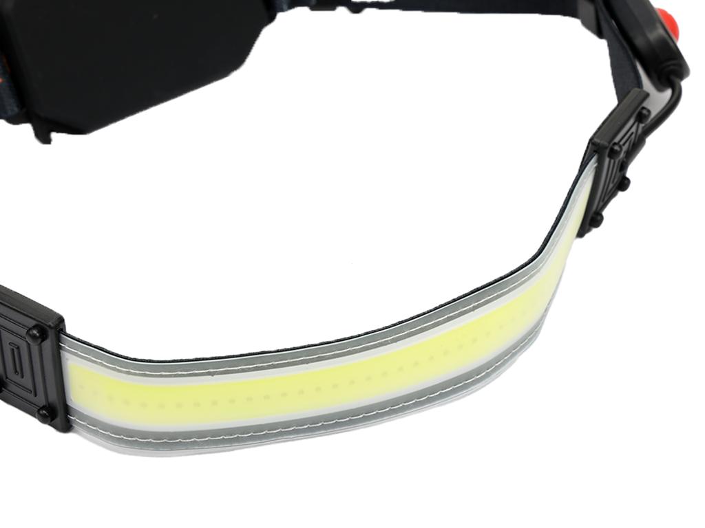 Latarka czołówka,  paskowa SOFT  LED COB  450lm z funkcją RED z tyłu ładowana USB, Teger