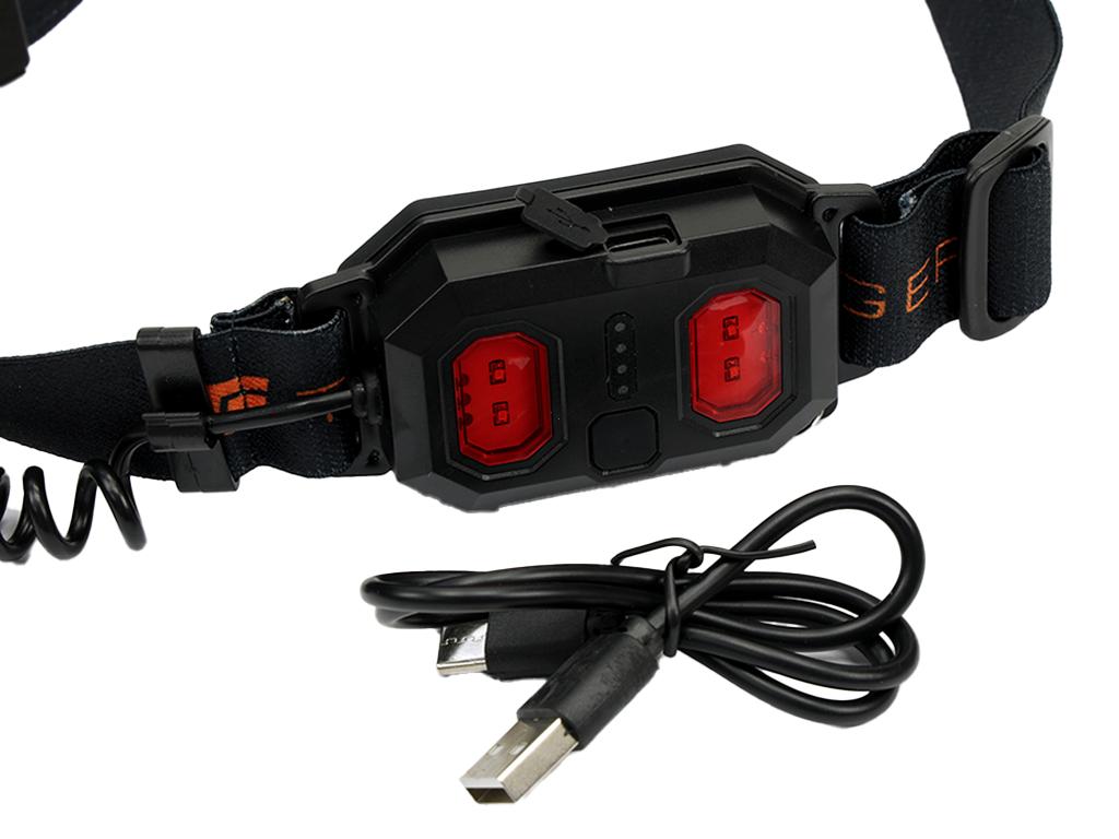 Latarka czołówka,  paskowa SOFT  LED COB  450lm z funkcją RED z tyłu ładowana USB, Teger