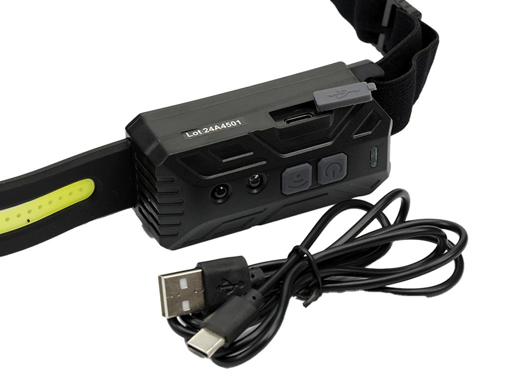 Latarka czołówka,  paskowa SOFT LED COB z aktywacją gestem i podwójnym spotem 500lm 2000mAh USB, Teger