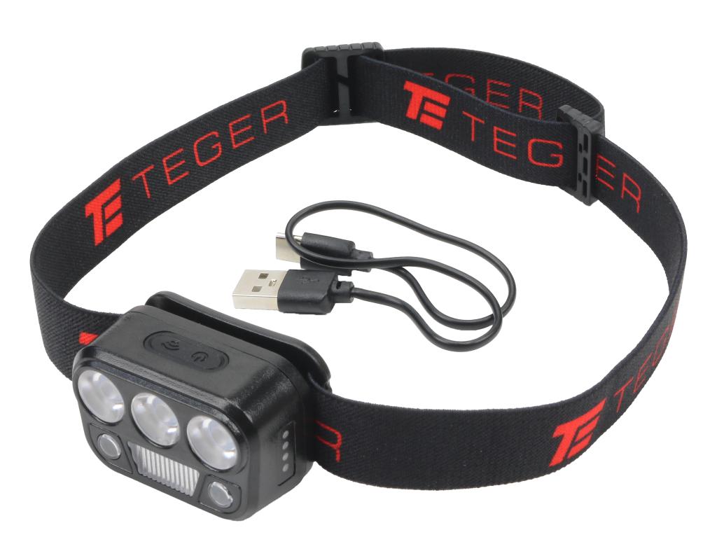Latarka czołówka LED COB, 200 lm uruchamiana gestem akumulator 650 mAh ładowana USB-C, Teger