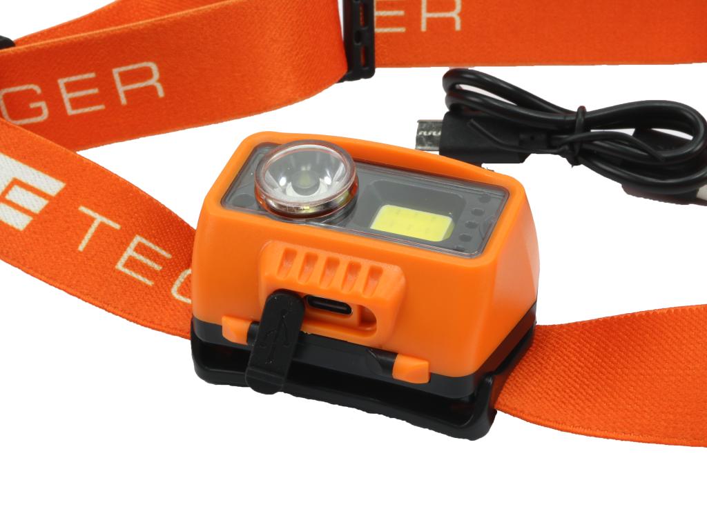 Latarka czołówka LED COB, 500 Lm uruchamiana gestem akumuator 1400 mAh ładowana USB Teger