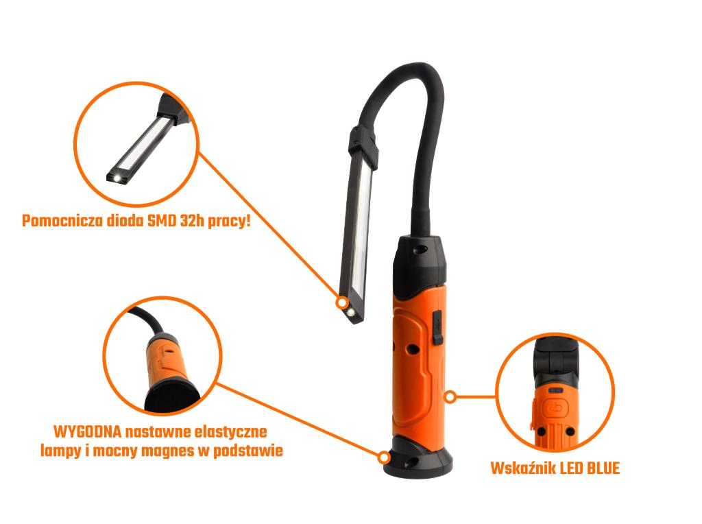 Lampa warsztatowa, LED COB SMD flex inspekcyjna 900lm 4000 mAh, Teger