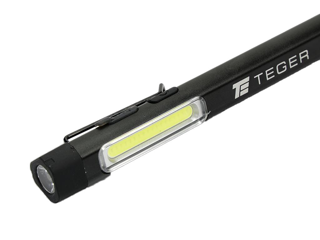 Latarka LED COB pen aluminiowa 400lm akumulator 750mAh ładowana USB Teger