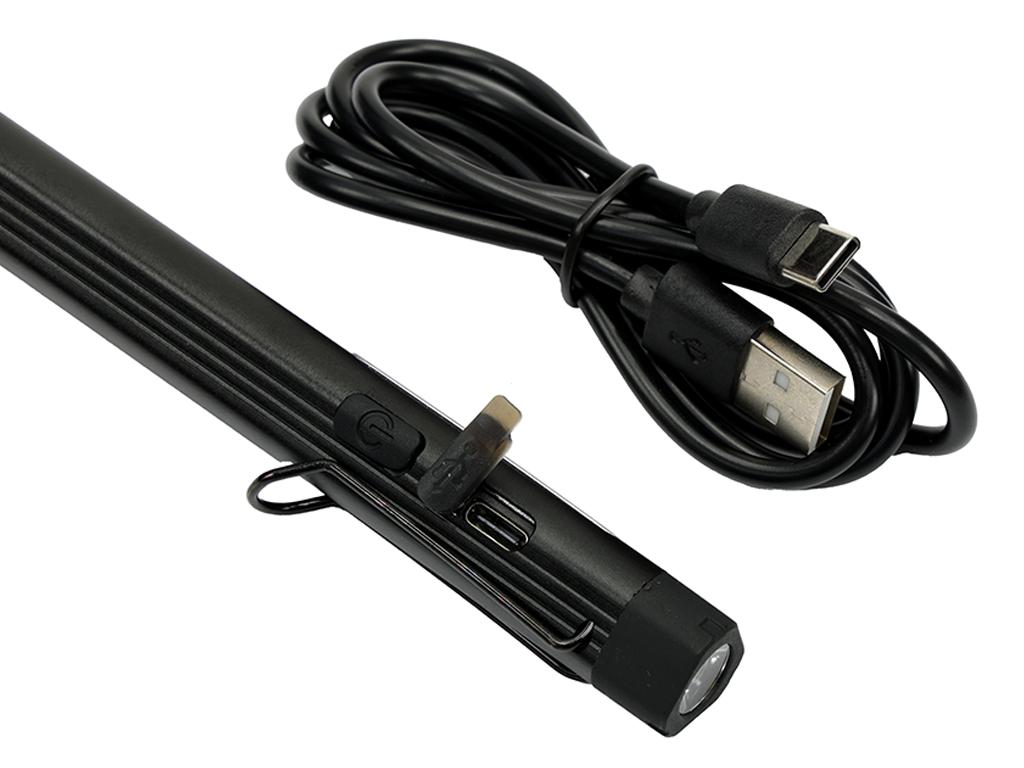 Latarka LED COB pen aluminiowa 400lm akumulator 750mAh ładowana USB Teger