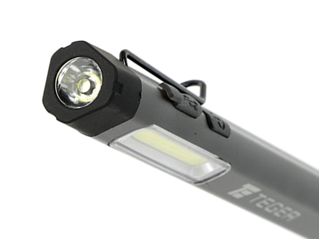 Latarka LED COB pen aluminiowa 400lm akumulator 750mAh ładowana USB Teger