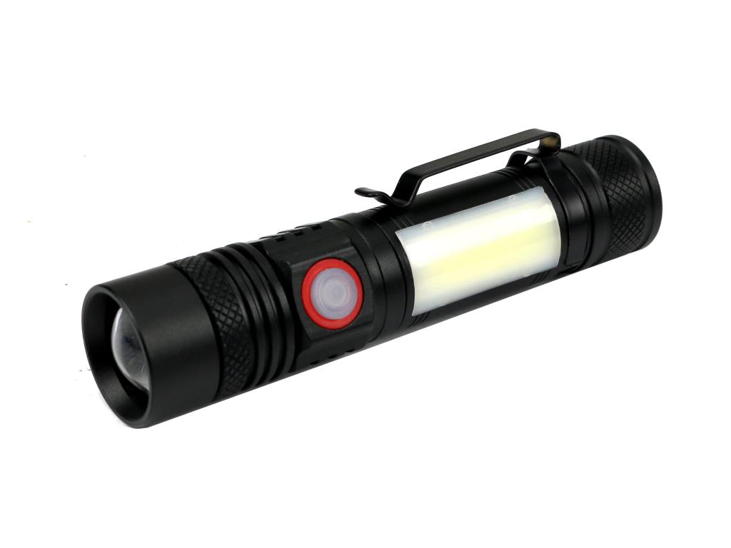 Latarka uniwersalna diody LED typu T6 COB aku 1200 mAh ładowany USB 400 lm Teger