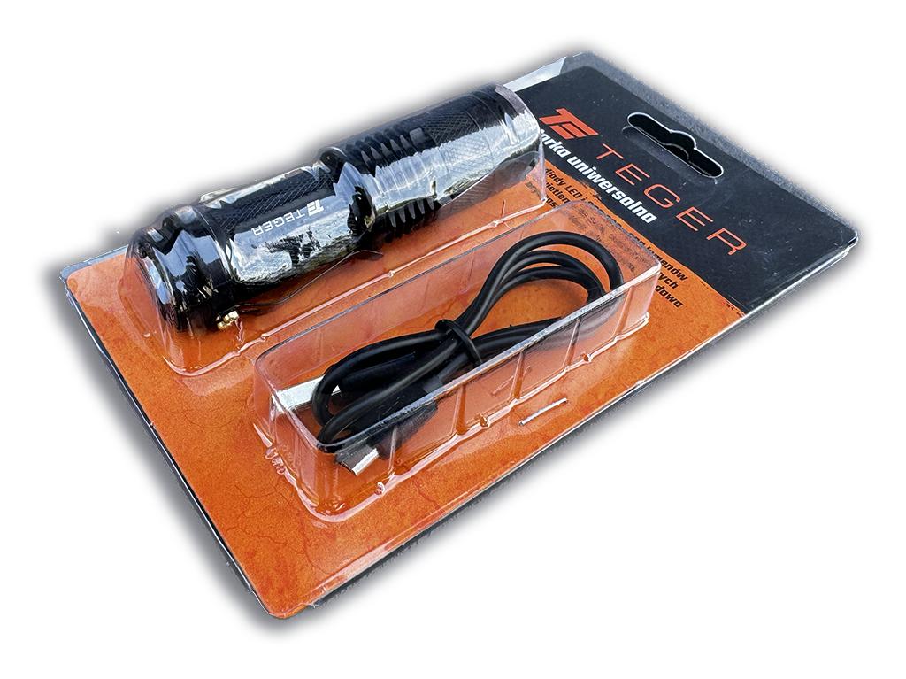 Latarka kompaktowa LED COB aluminiowa obudowa 200 lm z funkcją oświetlenia warsztatowego 500mAh USB Teger