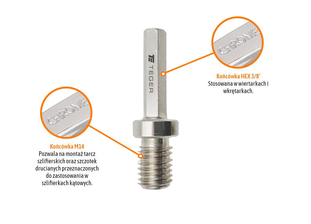 Adapter do wkrętarki i wiertarki M14 HEX 3/8" / TEGER