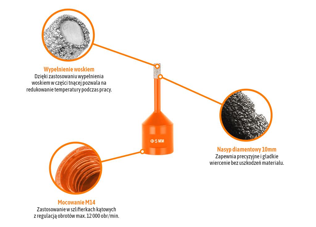 Otwornica diamentowa z uchwytem M14/5 mm / TEGER