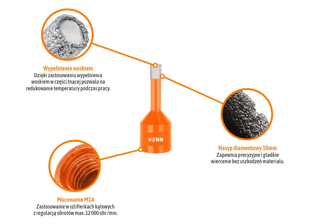 Otwornica diamentowa z uchwytem M14/8 mm / TEGER