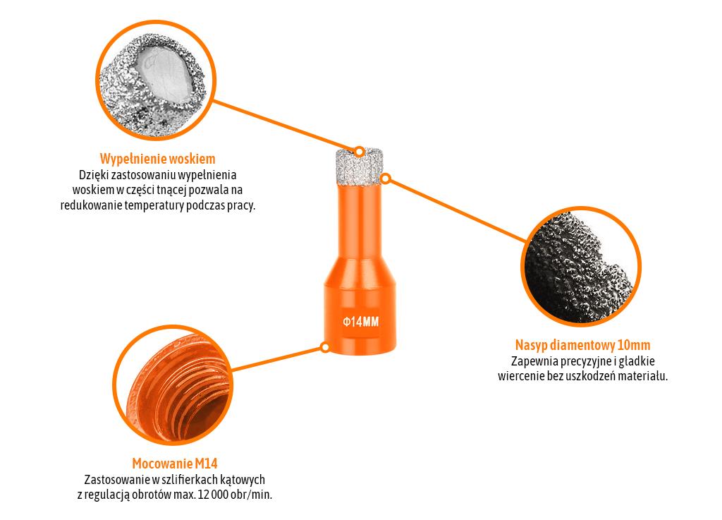Otwornica diamentowa z uchwytem M14/14 mm / TEGER