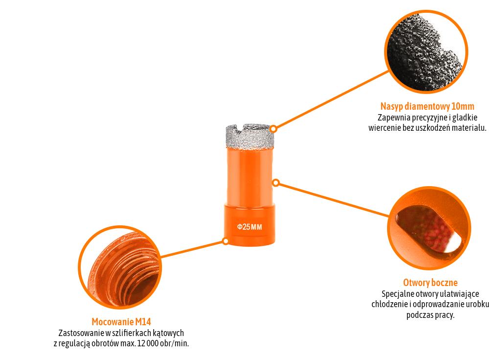 Otwornica diamentowa z uchwytem M14/25 mm / TEGER