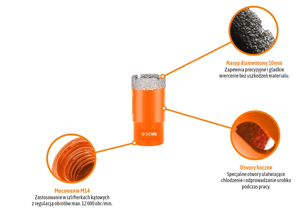 Otwornica diamentowa z uchwytem M14/30 mm / TEGER